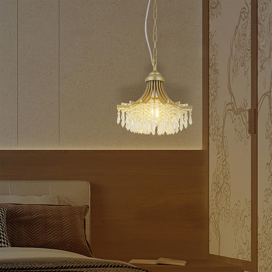 11.75" Dia X 10" H Single Bulb Matte Gold Glass Fan Shape Pendant Chandelier