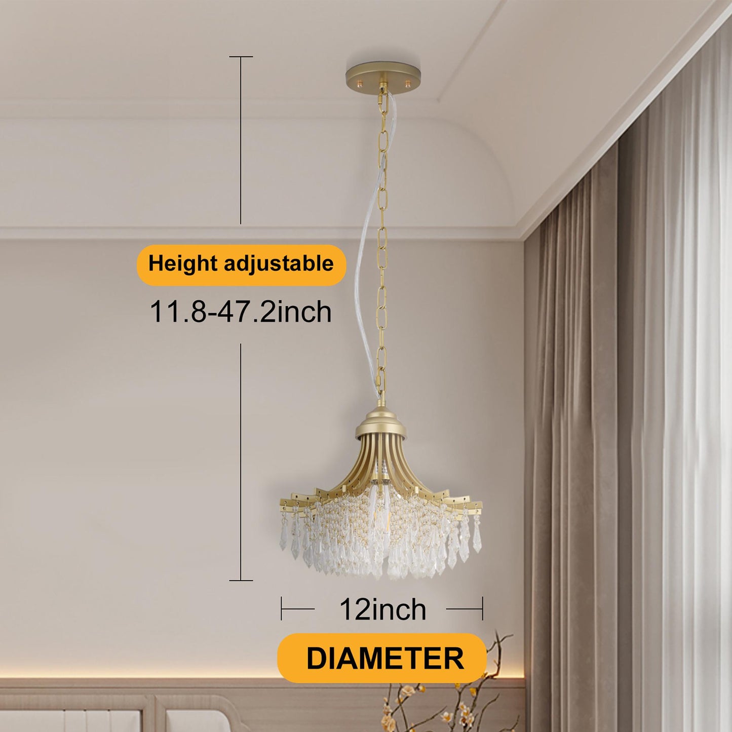11.75" Dia X 10" H Single Bulb Matte Gold Glass Fan Shape Pendant Chandelier