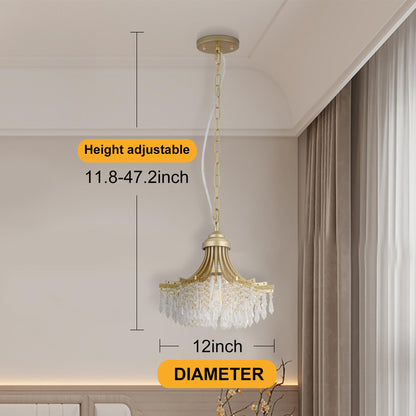 11.75" Dia X 10" H Single Bulb Matte Gold Glass Fan Shape Pendant Chandelier