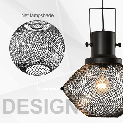 HOMCOM Industrial Pendant Light Fixtures, Black Metal Frame Hanging Ceiling Light for Living Room, Bedroom, Kitchen, Dining Room with Adjustable Hanging Chain, Black