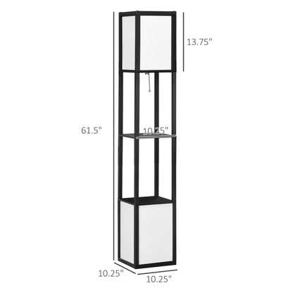HOMCOM Modern Floor Lamp with Shelves & Dual Ambient Lighting, Tall Standing Lamp for Living Room, Bedroom with Fabric Lampshade (Bulb not Included), Black