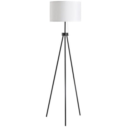 HOMCOM 59.75" Tripod Floor Lamp with Pull Chain Standing, Fabric Lampshade E26 Lamp Holder Steel for Living Room, Bedroom, Office, Black