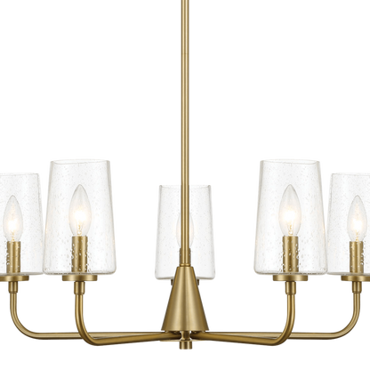 Dazzle Five Lights Chandelier With Clear Seeded Glass -Satin Brass