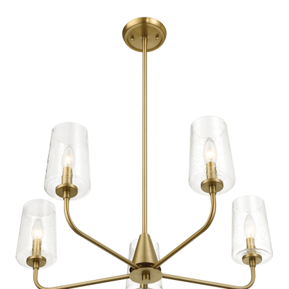 Dazzle Five Lights Chandelier With Clear Seeded Glass -Satin Brass