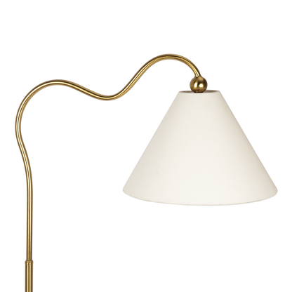 Majestic Brass Ring Base Curved Floor Lamp with Triangle White Drum Shade