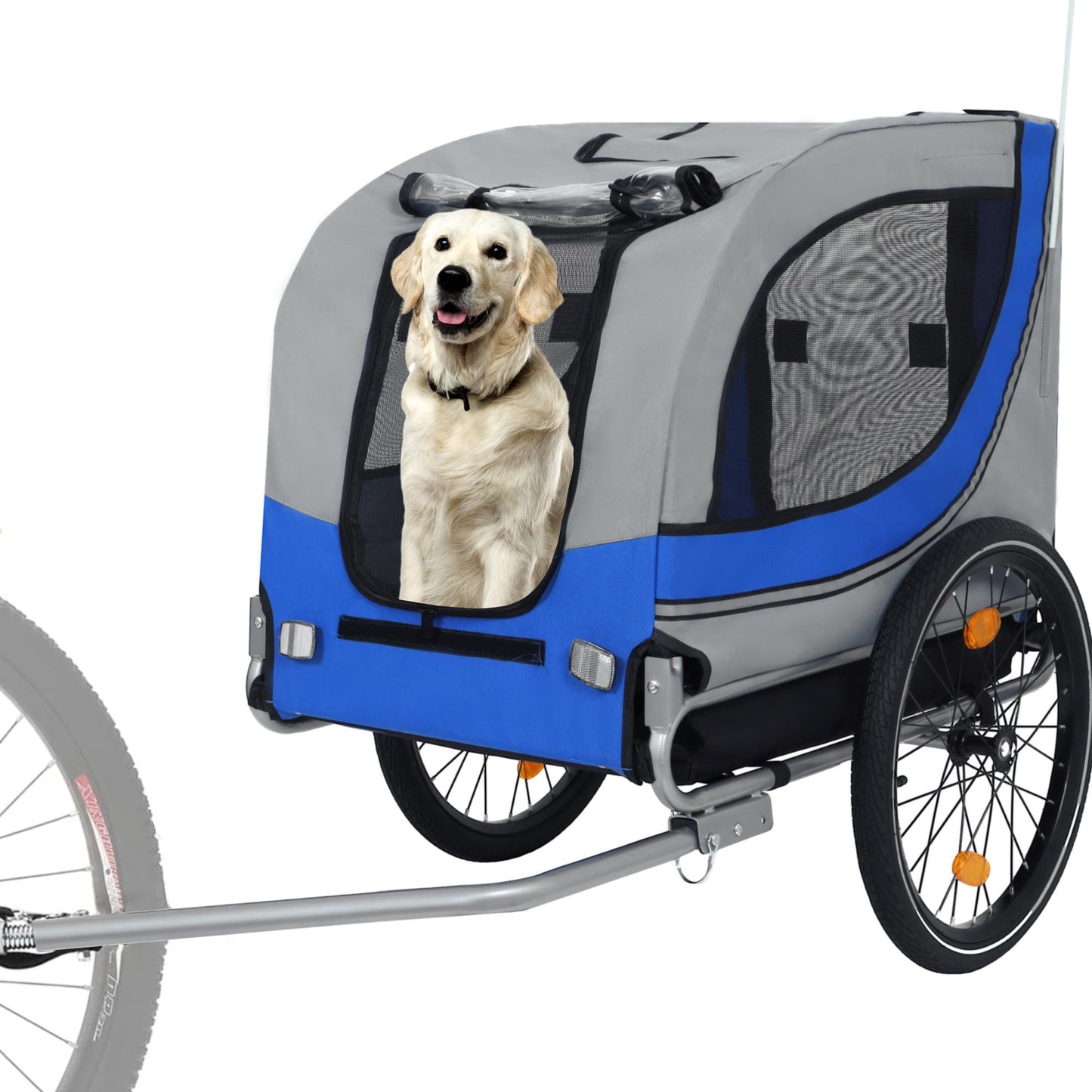Large Folding Bike Trailer for Dogs – 120LB Capacity All-Terrain Pet Carrier, Durable Steel Frame for Cycling, Jogging, Camping & Outdoor Adventures, Gray- Blue