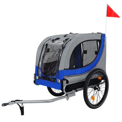 Large Folding Bike Trailer for Dogs – 120LB Capacity All-Terrain Pet Carrier, Durable Steel Frame for Cycling, Jogging, Camping & Outdoor Adventures, Gray- Blue
