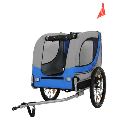Large Folding Bike Trailer for Dogs – 120LB Capacity All-Terrain Pet Carrier, Durable Steel Frame for Cycling, Jogging, Camping & Outdoor Adventures, Gray- Blue