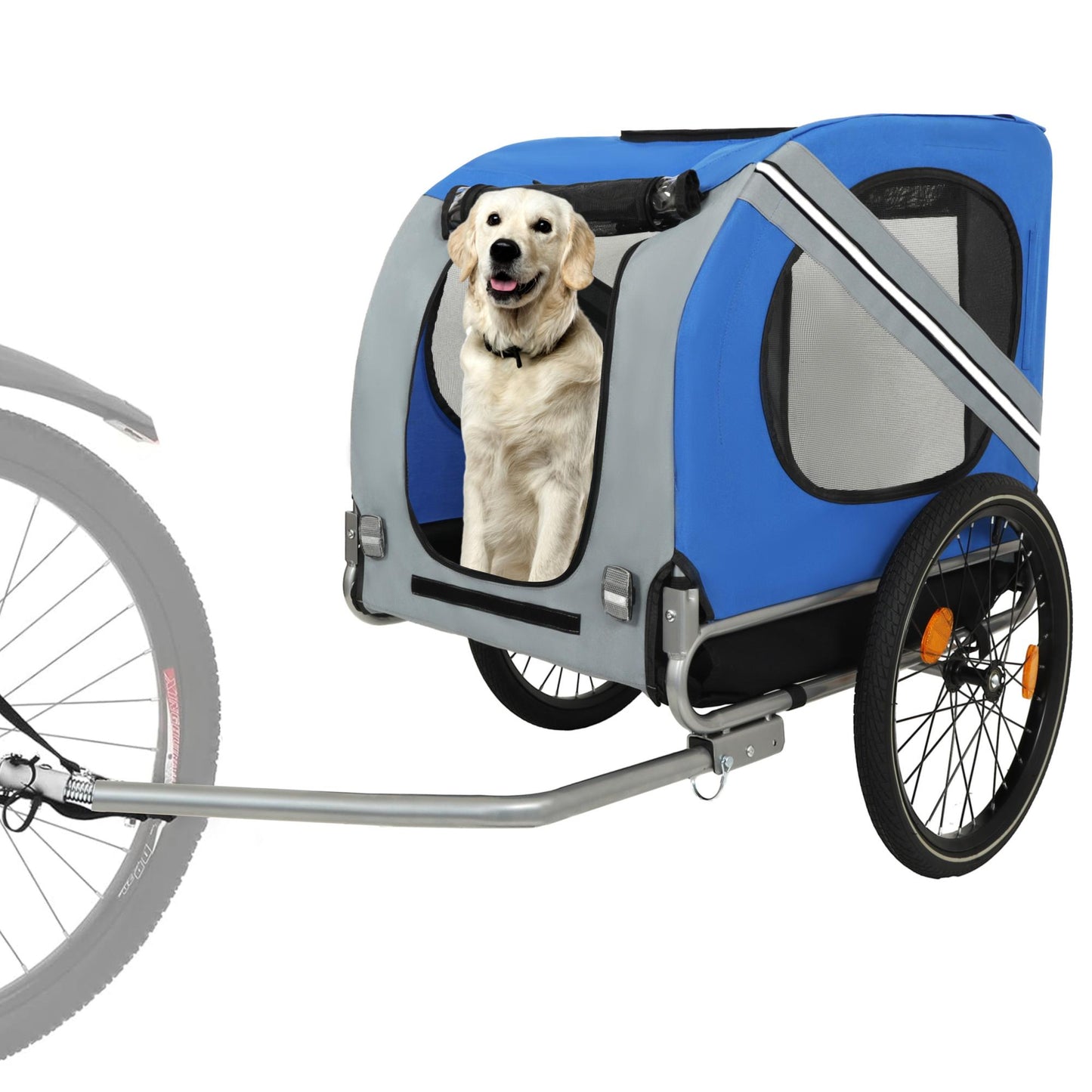 Large Folding Bike Trailer for Dogs – 120LB Capacity All-Terrain Pet Carrier, Durable Steel Frame for Cycling, Jogging, Camping & Outdoor Adventures, Blue-Gray