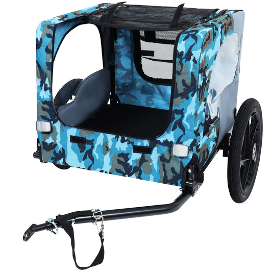 Outdoor Heavy Duty Collapsible Pet Bike Trailer with 16-Inch All-Terrain Wheels & Universal Hitch – Foldable Dog/Cargo Carrier Cart for Bicycles, blue, grey