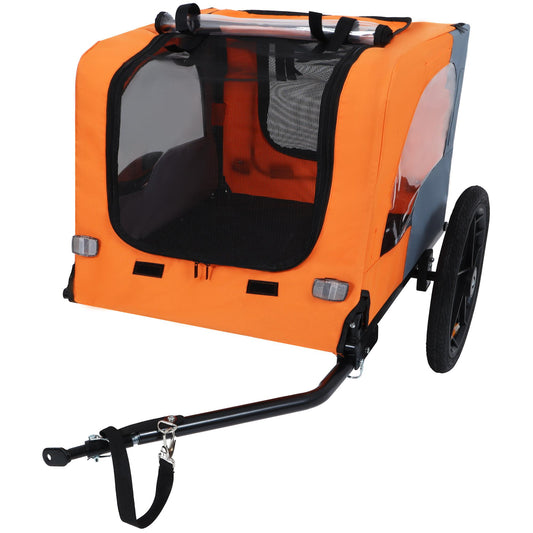 Outdoor Heavy Duty Collapsible Pet Bike Trailer with 16-Inch All-Terrain Wheels & Universal Hitch – Foldable Dog/Cargo Carrier Cart for Bicycles, orange