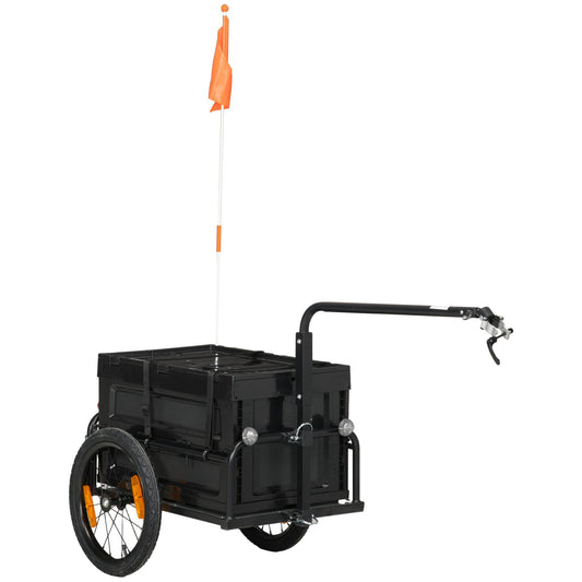 Aosom Bike Cargo Trailer, Bicycle Trailer Wagon Cart with Removable Storage Box, Quick Release 16" Wheels and Safe Reflectors, No Bottom