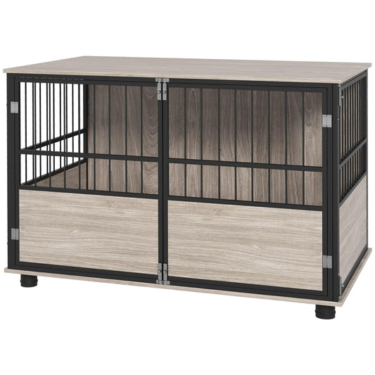 PawHut 39.5" Dog Crate Furniture End Table, Wooden Dog Kennel Indoor Pet House with 3 Doors, for Small to Large Dogs