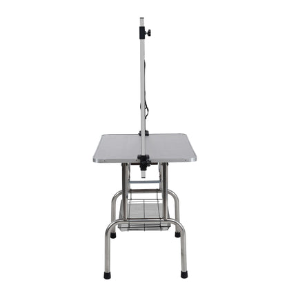 46" Folding Dog Pet Grooming Table Stainless Steel Frame Rubber Mat on Board with Adjustable Arm and Clamps pet dog Cat Grooming Table (SILVER-GRAY COLOR)
