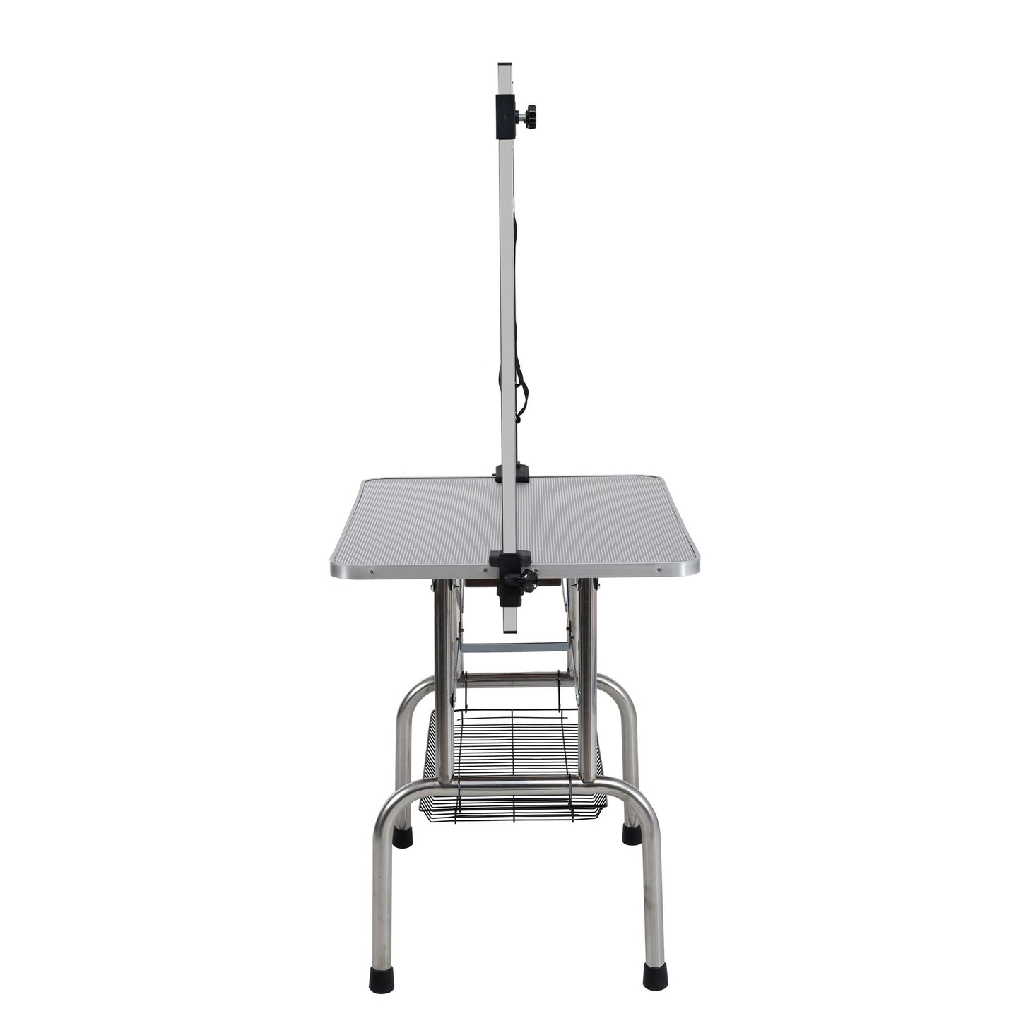 42" Folding Dog Pet Grooming Table Stainless Steel Frame Rubber Mat on Board with Adjustable Arm and Clamps pet dog Cat Grooming Table (SILVER-GRAY COLOR)