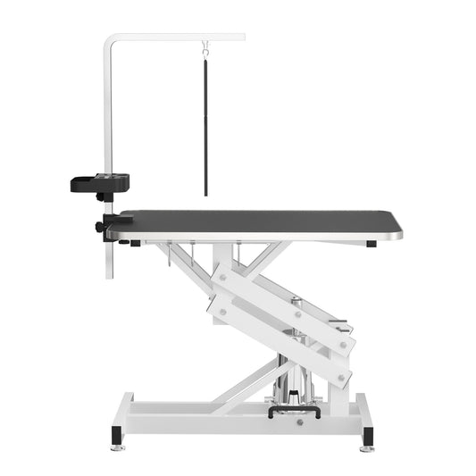 Heavy-Duty Hydraulic Dog Grooming Table with Anti-Static Top, Adjustable Z-Lift (21"-36"), Armrests, Leash Covers, Tool Organizers, Hooks, & 330LB Capacity - Black