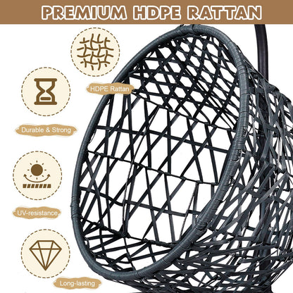 Cat Swing Bed with Stand & Cushion, Cat Egg Chair with Rattan Wicker Appearance, Indoor Hanging Swinging Cat Bed for Cats, Small Dogs, and Small Animals, Gray