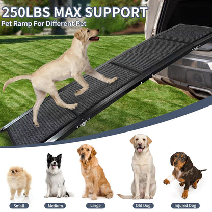 Dog Ramp for Car, 63" Long & 17" Wide Folding Portable Pet Stair Ramp with Non-Slip Rug Surface, Extra Wide Dog Steps for Medium & Large Dogs Up to 250LBS Enter a Car, SUV & Truck