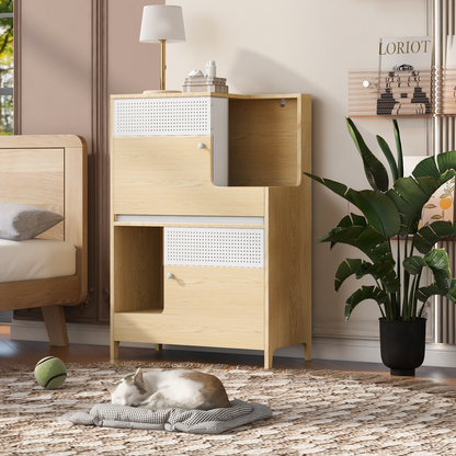 Furniture Style Multi-use Natural Cat litter box hosue With 2 flip-down door