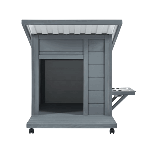Outdoor Solid Wood Dog house Modern Style Design Durable Waterproof  With Food bowl, 4 swivel wheels
