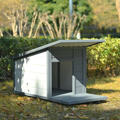 Outdoor Solid Wood Dog house Modern Style Design Durable Waterproof  With Food bowl, 4 swivel wheels