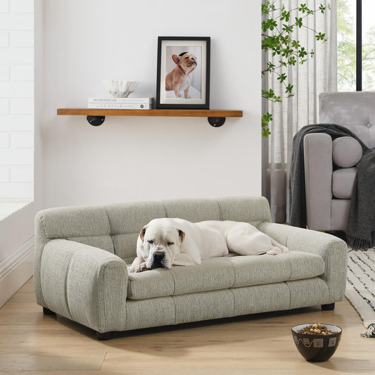 Soft and comfortable pet sofa with backrest and armrests, suitable for modern rectangular pet sofas for small and medium-sized dogs,-Beige