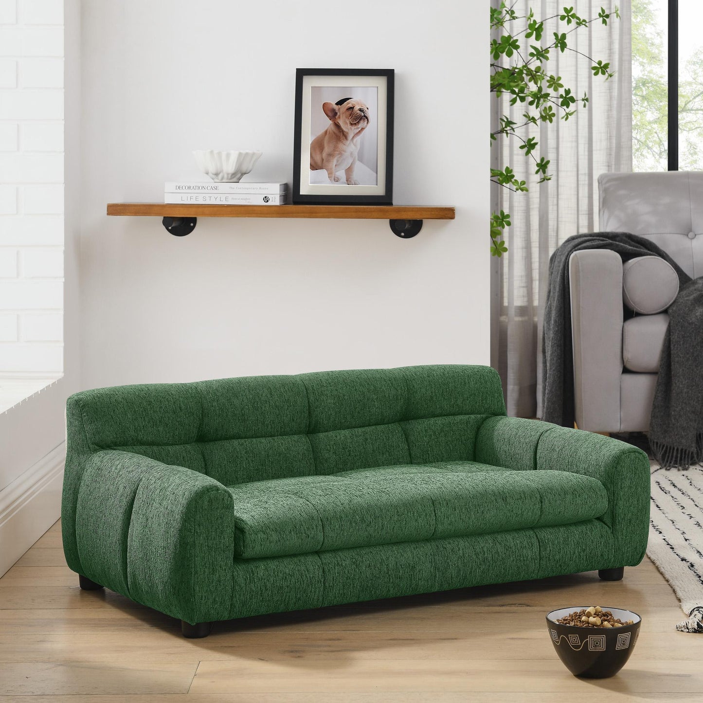 Soft and comfortable pet sofa with backrest and armrests, suitable for modern rectangular pet sofas for small and medium-sized dogs-Green