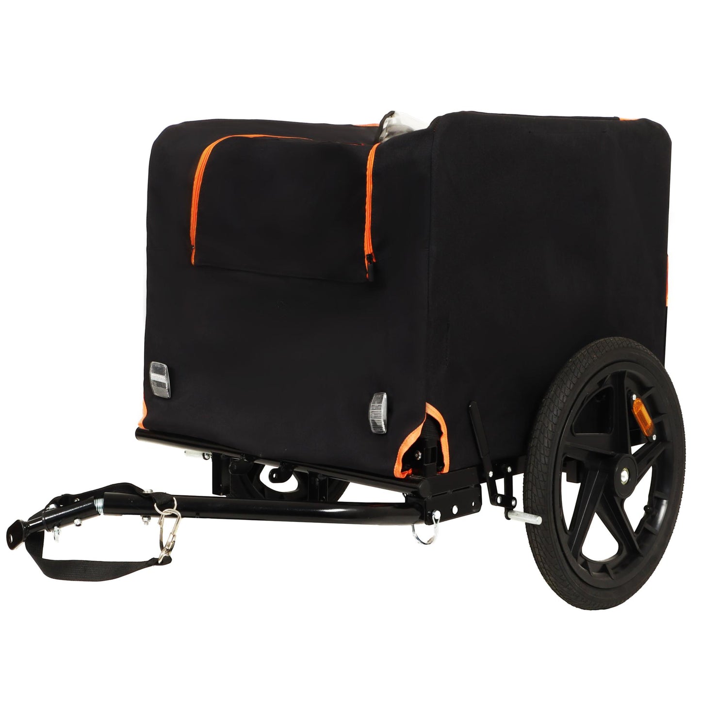 2-in-1 Bike & Pull-Behind Pet Trailer – Convertible Dog/Cat Carrier with Detachable Bike Hitch & Built-in Towing Handle – All-Terrain Wheels for Cycling and Hand-Pulled Transport, Orange and Black