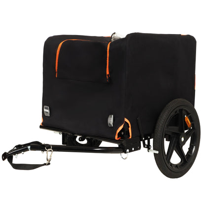 2-in-1 Bike & Pull-Behind Pet Trailer – Convertible Dog/Cat Carrier with Detachable Bike Hitch & Built-in Towing Handle – All-Terrain Wheels for Cycling and Hand-Pulled Transport, Orange and Black