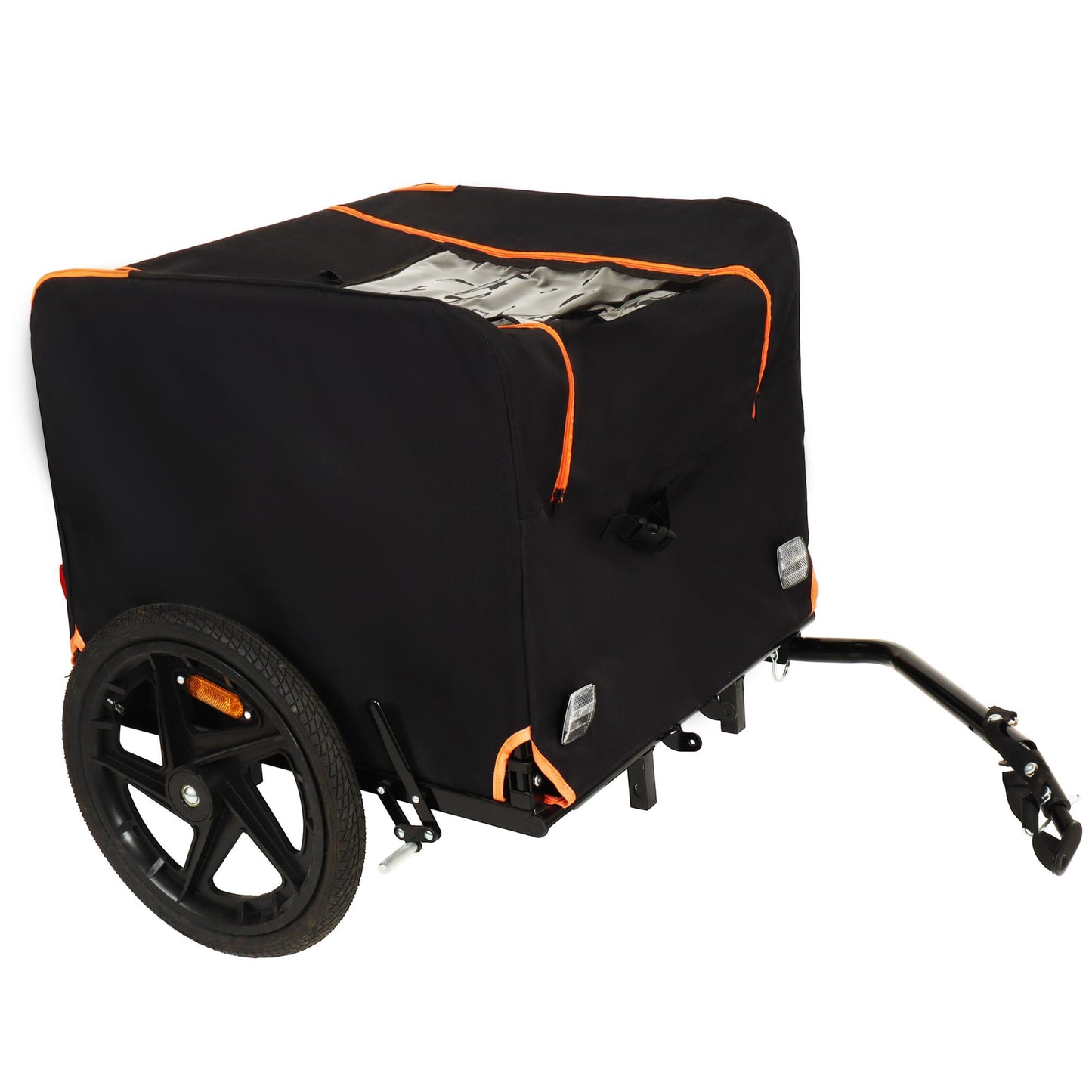 2-in-1 Bike & Pull-Behind Pet Trailer – Convertible Dog/Cat Carrier with Detachable Bike Hitch & Built-in Towing Handle – All-Terrain Wheels for Cycling and Hand-Pulled Transport, Orange and Black
