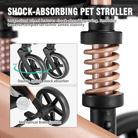EchoSmile 4 in 1 Pet Stroller, Folding Lightweight Cat & Dog Stroller with Detachable Carrier, NO-Zip 180° Reversible Canopy, All Terrain 4-Wheel,45 lbs Capacity for Small to Medium Dogs