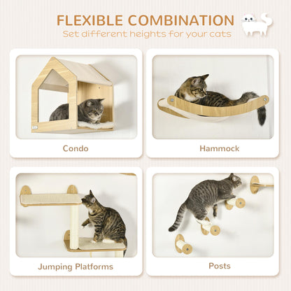 PawHut Unique Cat Tree Made From Cat Shelves with 10 Levels for More Height, Wall-Mounted Cat Tree Climbing Playground with Cat Hammocks, Modern Cat Tree