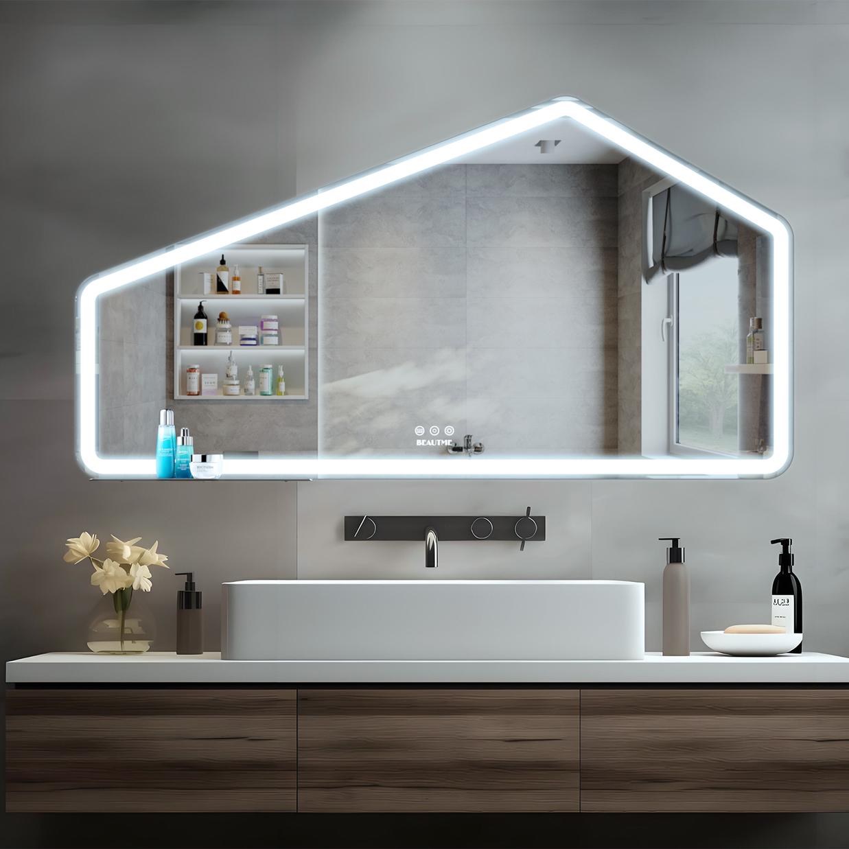 52*28 inch LED Bathroom Vanity Mirror Wall Mounted Adjustable White/Warm/Natural Lights Anti-Fog Touch Switch with Memory Modern Smart Large Bathroom Mirrors