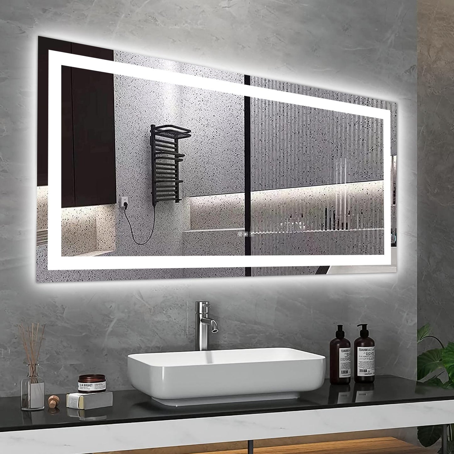 60" x 32" LED Bathroom Mirror with Anti-Fog and Touch Sensor – Modern Frameless Lighted Wall Mirror for Bathroom Vanity, Shower Room, or Dressing Area