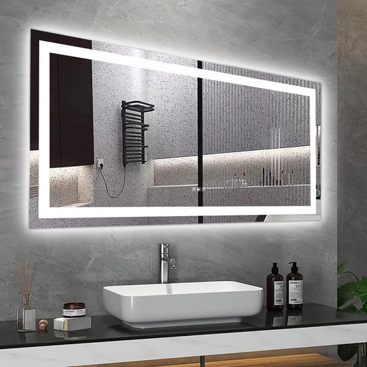 60" x 32" LED Bathroom Mirror with Anti-Fog and Touch Sensor – Modern Frameless Lighted Wall Mirror for Bathroom Vanity, Shower Room, or Dressing Area
