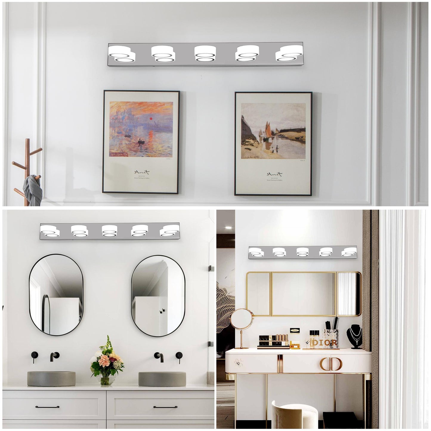 37" Modern 5-Light LED Vanity Light Fixture - Chrome Finish with Acrylic Light Shades - Energy-Efficient Bathroom Wall Sconce - Dimmable for Mirror, Shower, and Bathroom Decor