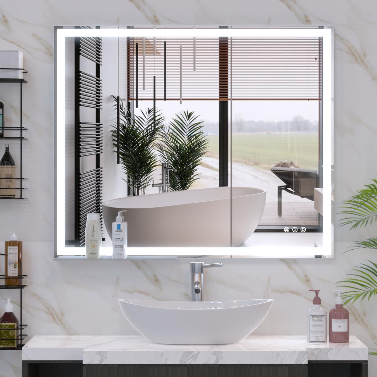 30x36 inch LED Bathroom Vanity Mirror Wall Mounted Adjustable White/Warm/Natural Lights Anti-Fog Touch Switch with Memory Modern Smart Large Bathroom Mirrors