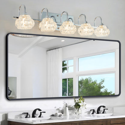 29" Nickel Finish Vintage Crystal Vanity Light - Elegant 5-Light Bathroom Mirror Fixture with Clear Glass Shades (No Bulbs)