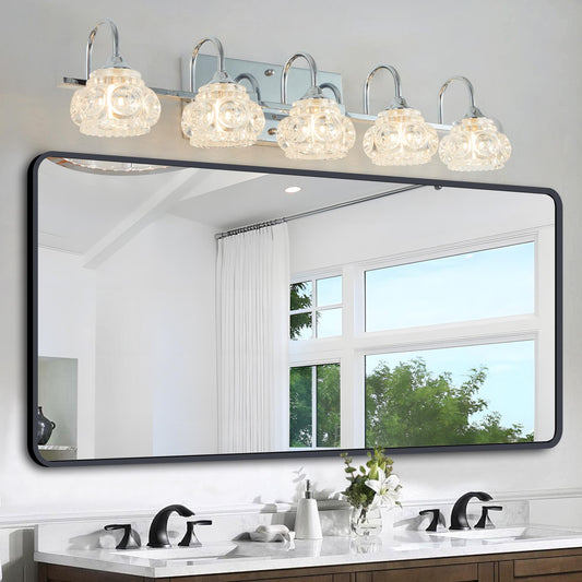 29" Nickel Finish Vintage Crystal Vanity Light - Elegant 5-Light Bathroom Mirror Fixture with Clear Glass Shades (No Bulbs)