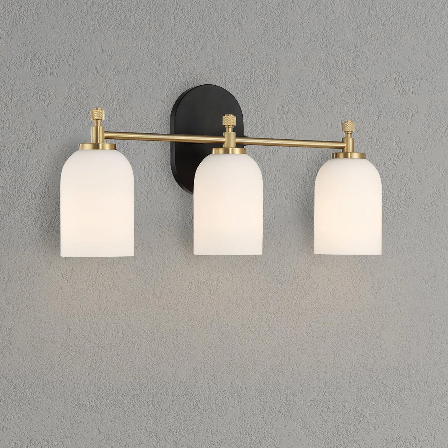 Meadows Three Lights Vanity Brushed Gold Bathroom Wall Light with White Frosted Glass 20.5"W × 10.125"H × 5.5"E
