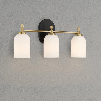 Meadows Three Lights Vanity Brushed Gold Bathroom Wall Light with White Frosted Glass 20.5"W × 10.125"H × 5.5"E