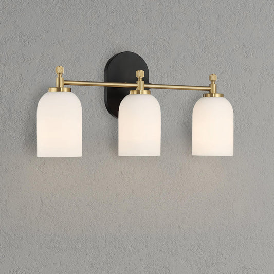 Meadows Three Lights Vanity Brushed Gold Bathroom Wall Light with White Frosted Glass 20.5"W × 10.125"H × 5.5"E