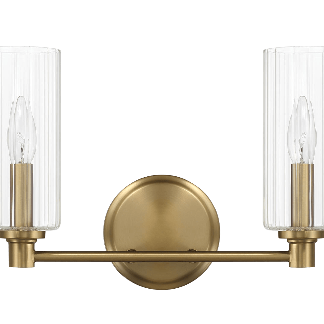 Regal Double Light Vanity With Clear Ribbed Glass - Satin Brass