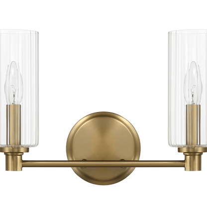 Regal Double Light Vanity With Clear Ribbed Glass - Satin Brass