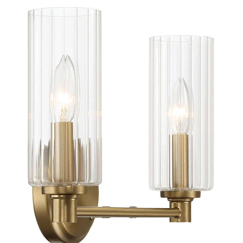 Regal Double Light Vanity With Clear Ribbed Glass - Satin Brass