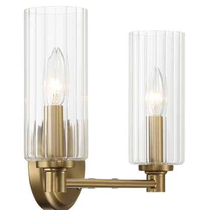 Regal Double Light Vanity With Clear Ribbed Glass - Satin Brass