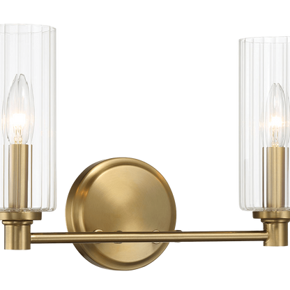 Regal Double Light Vanity With Clear Ribbed Glass - Satin Brass