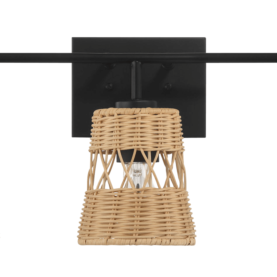 Moonlit Three Lights Wall Sconce With Rattan Shade, Bathroom Lighting Fixtures Over Mirror