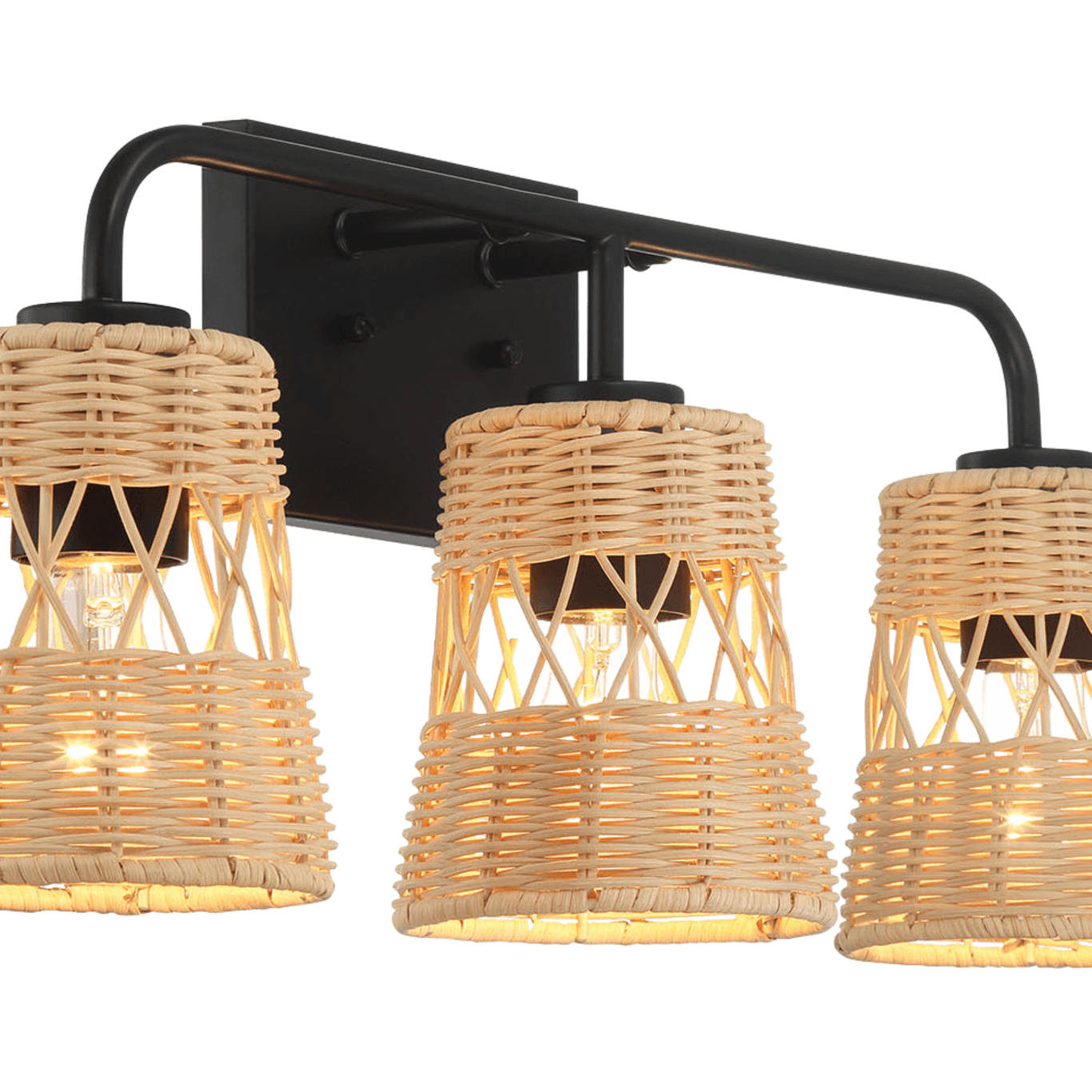 Moonlit Three Lights Wall Sconce With Rattan Shade, Bathroom Lighting Fixtures Over Mirror