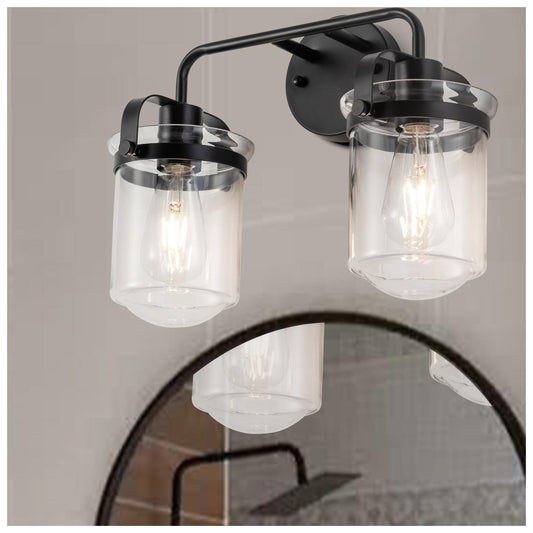 2-Light with Clear Glass Shade, Modern Sconce, Industrial Indoor  Light Fixture for Bathroom Living Room Bedroom Over Kitchen Sink, E26 Socket, [No Bulb]